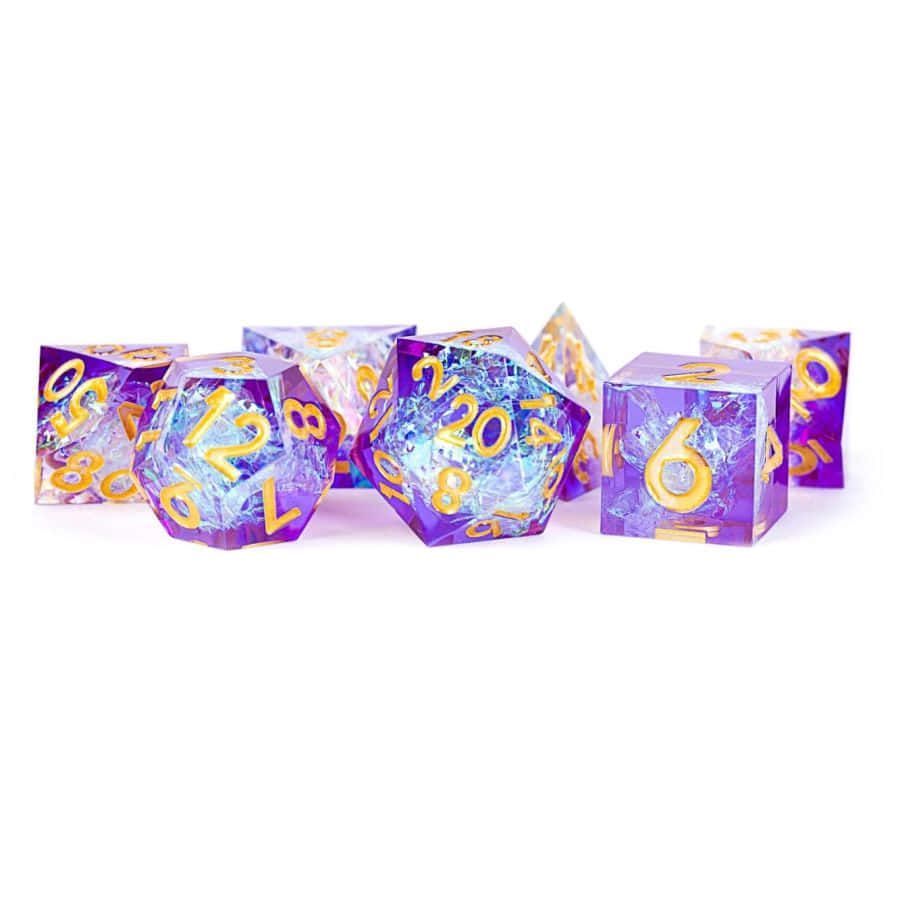 Metallic Dice Games 7ct Sharp Edge Polyhedral Dice Set - Royal Geode Dice FanRoll by Metallic Dice Games