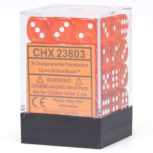 Chessex 12mm Translucent Orange/White 36ct D6 Set (23803) Dice Chessex   