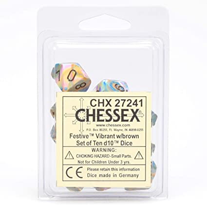 Chessex Festive Vibrant/Brown 10ct D10 Set (27241) Dice Chessex   