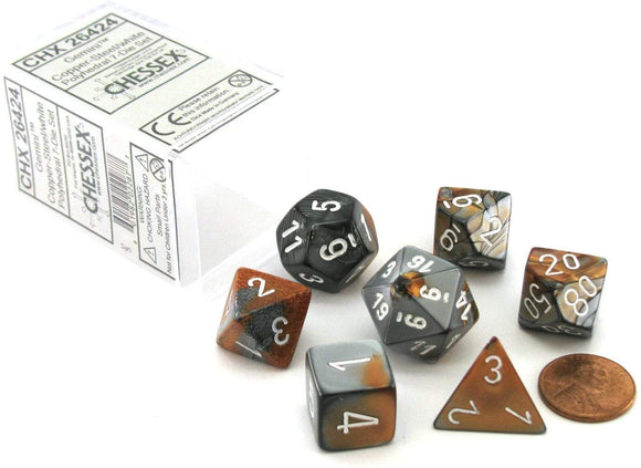 Chessex Gemini Copper-Steel/White 7ct Polyhedral Set (26424) Dice Chessex   