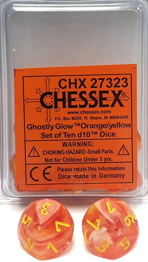 Chessex Ghostly Glow Orange/Yellow 10ct D10 Set (27323) Dice Chessex   