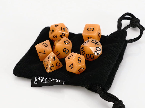 Easy Roller Opaque Amber 7ct Polyhedral Set with Bag Home page Easy Roller Dice   