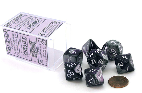 Chessex Gemini Purple-Steel/White 7ct Polyhedral Set (26432) Dice Chessex   