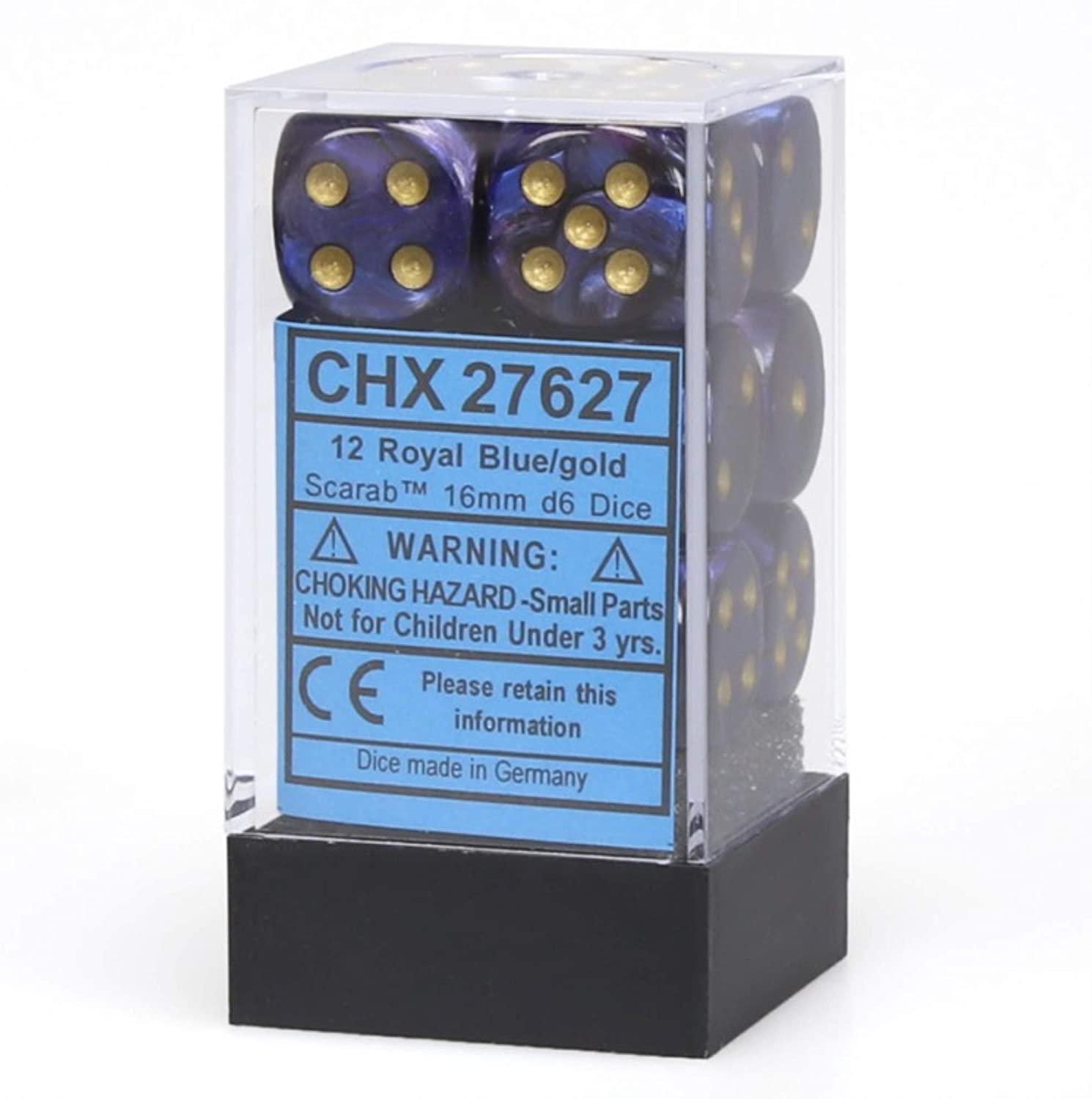 Chessex 16mm Scarab Royal Blue/Gold 12ct D6 Set (27627) Dice Chessex   