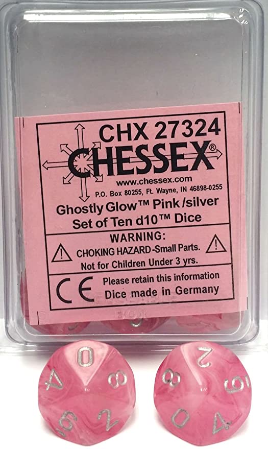 Chessex Ghostly Glow Pink/Silver 10ct D10 Set (27324) Dice Chessex   