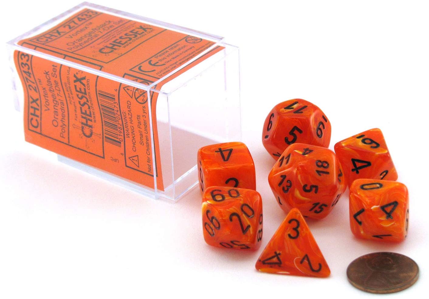 Chessex Vortex Orange/Black 7ct Polyhedral Set (27433) Dice Chessex   