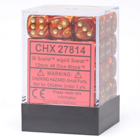 Chessex 12mm Scarab Scarlet/Gold 36ct D6 Set (27814) Dice Chessex   