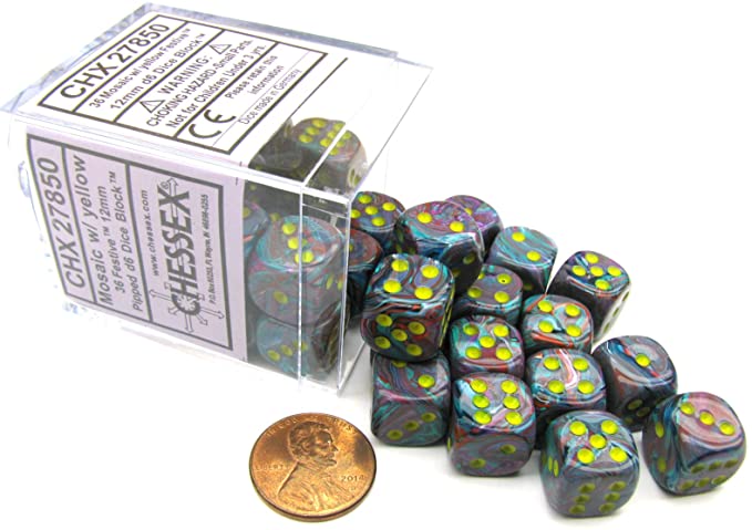 Chessex 12mm Festive Mosaic/Yellow 36ct D6 Set (27850) Dice Chessex   