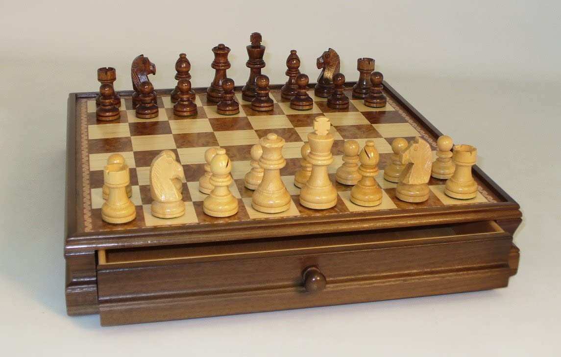 Chess Set with Drawer 15" Walnut and Maple Board Games WorldWise Imports   