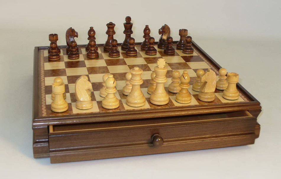 Chess Set with Drawer 15" Walnut and Maple Board Games WorldWise Imports   