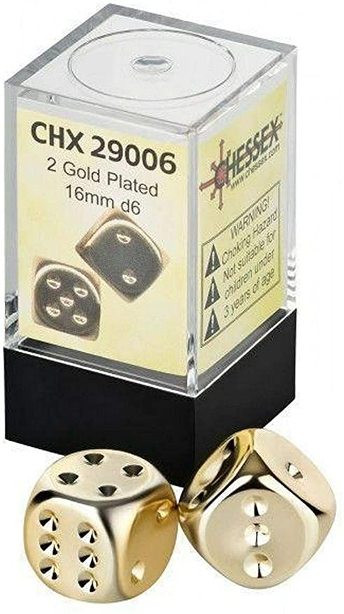 Chessex 16mm Gold Plated 2ct D6 Set (29006) Dice Chessex   
