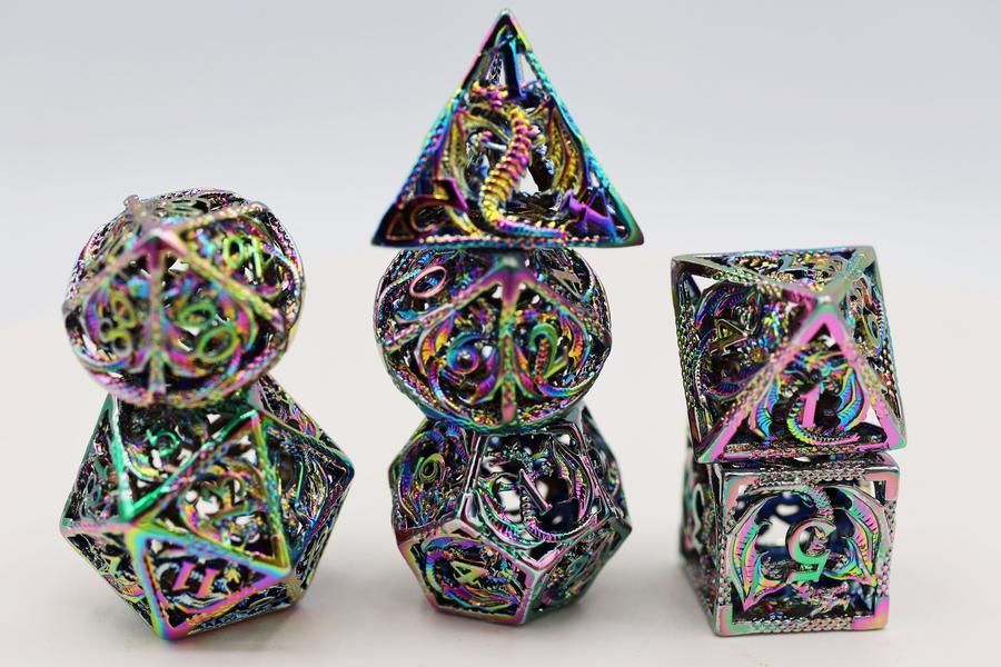 Foam Brain 7ct Metal Polyhedral Dice Set - Hollow Mystic Dragon Dice Foam Brain Games