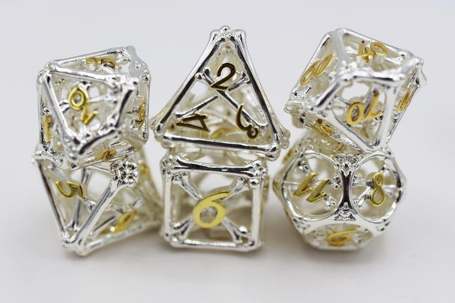 Foam Brain 7ct Metal Polyhedral Dice Set - Hollow Holy Bones Dice Foam Brain Games