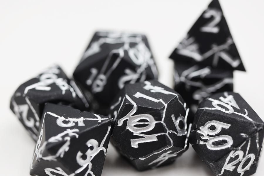 Foam Brain 7ct Metal Polyhedral Dice Set - Black Quarry Dice Foam Brain Games
