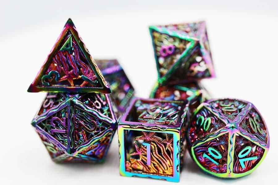Foam Brain 7ct Metal Polyhedral Dice Set - Hollow Seascape Burnt Opal Dice Foam Brain Games