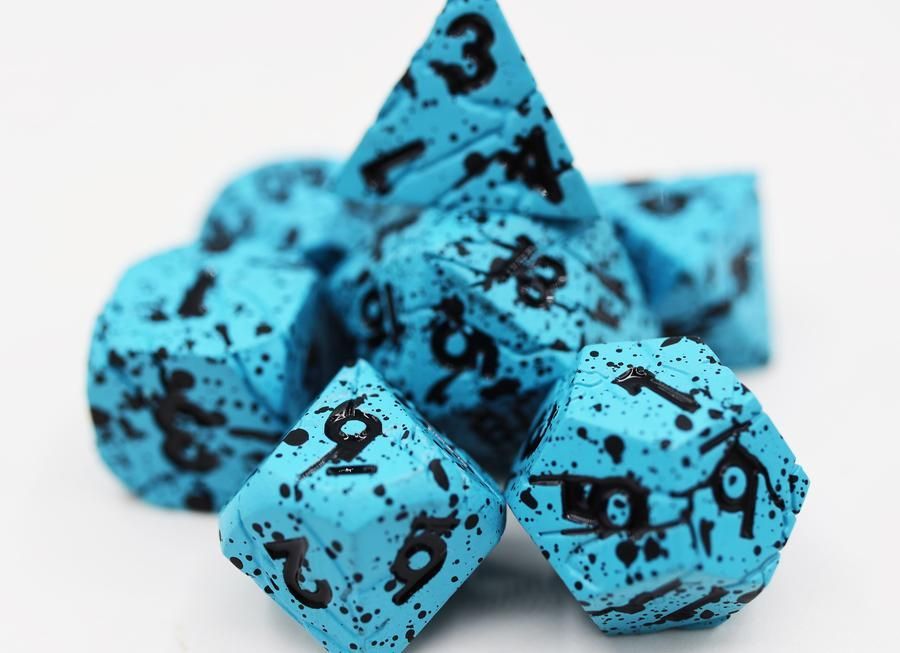 Foam Brain 7ct Metal Polyhedral Dice Set - Blue Quarry Dice Foam Brain Games
