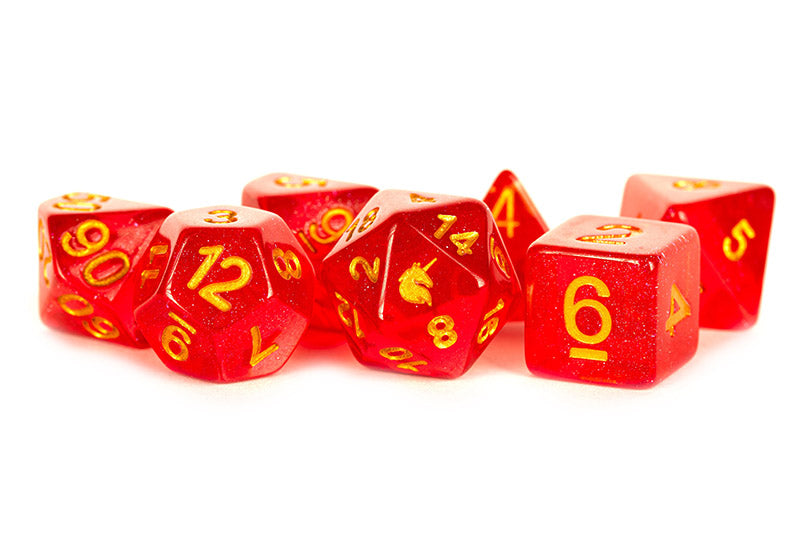 Metallic Dice Games Unicorn Red 7ct Polyhedral Dice Set Dice FanRoll by Metallic Dice Games