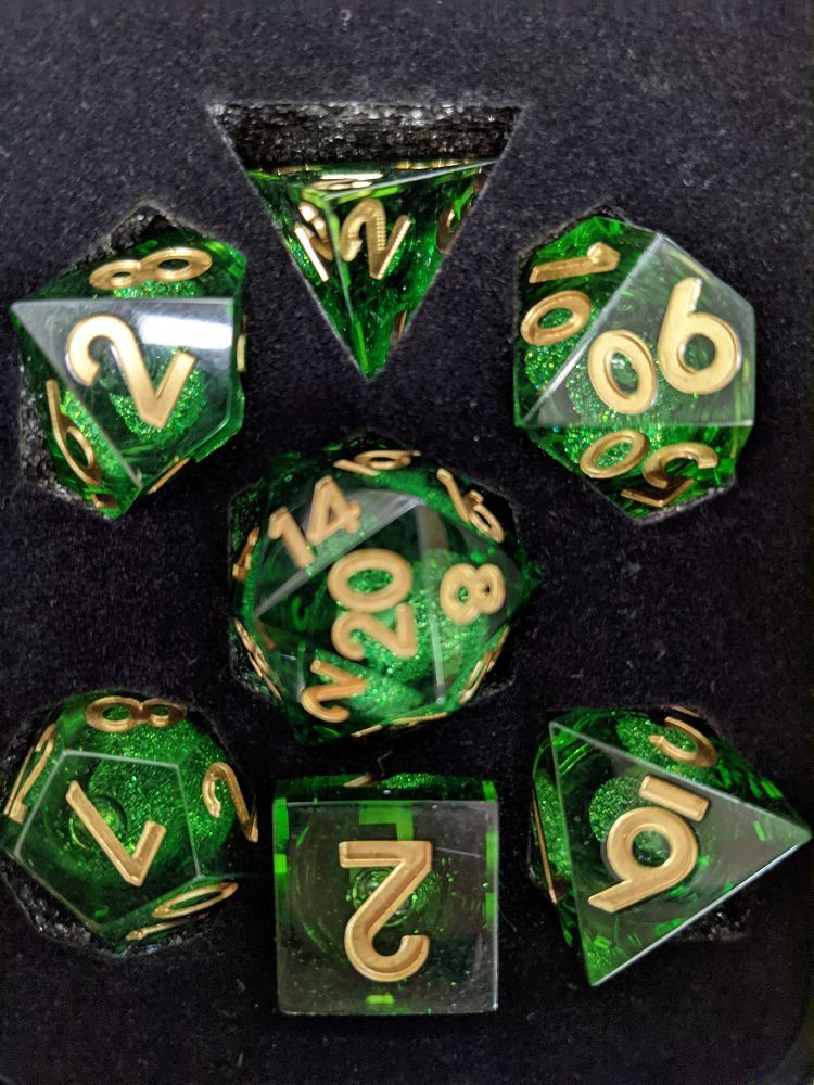 Metallic Dice Games Elixir Dice Liquid Core 7ct Polyhedral Dice Set - Green Dice FanRoll by Metallic Dice Games
