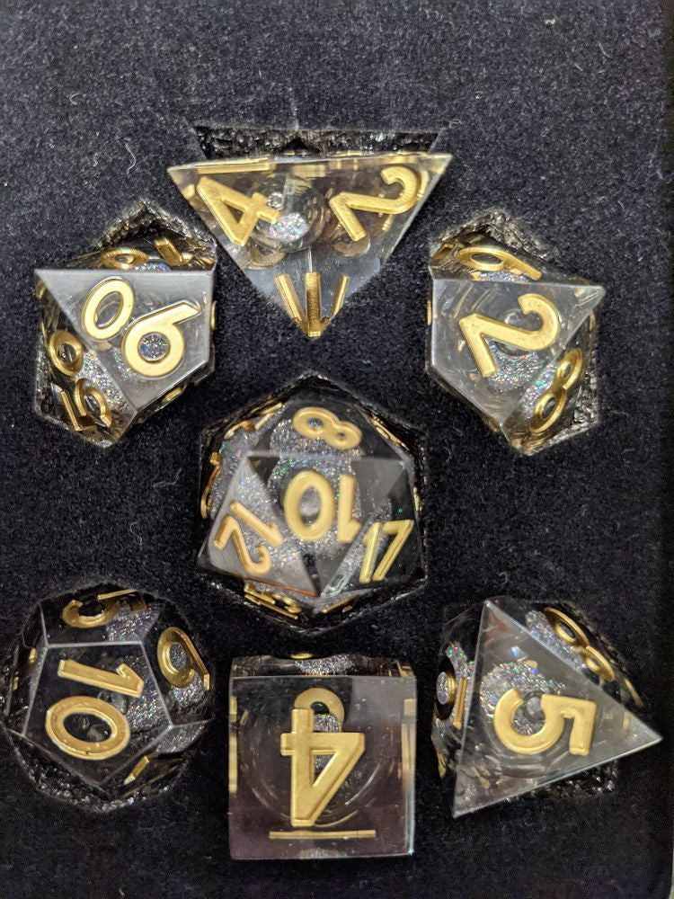Metallic Dice Games Elixir Dice Liquid Core 7ct Polyhedral Dice Set - Silver Dice FanRoll by Metallic Dice Games