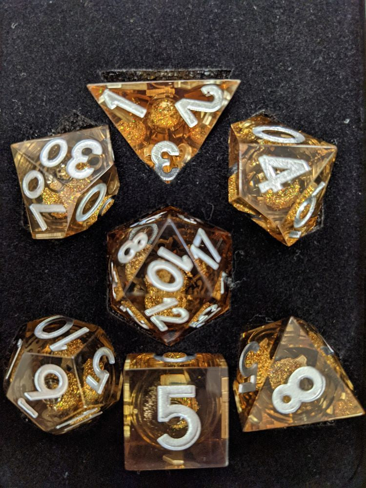 Metallic Dice Games Elixir Dice Liquid Core 7ct Polyhedral Dice Set - Gold Dice FanRoll by Metallic Dice Games