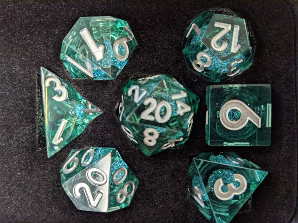 Metallic Dice Games Elixir Dice Liquid Core 7ct Polyhedral Dice Set - Blue/Silver Dice FanRoll by Metallic Dice Games