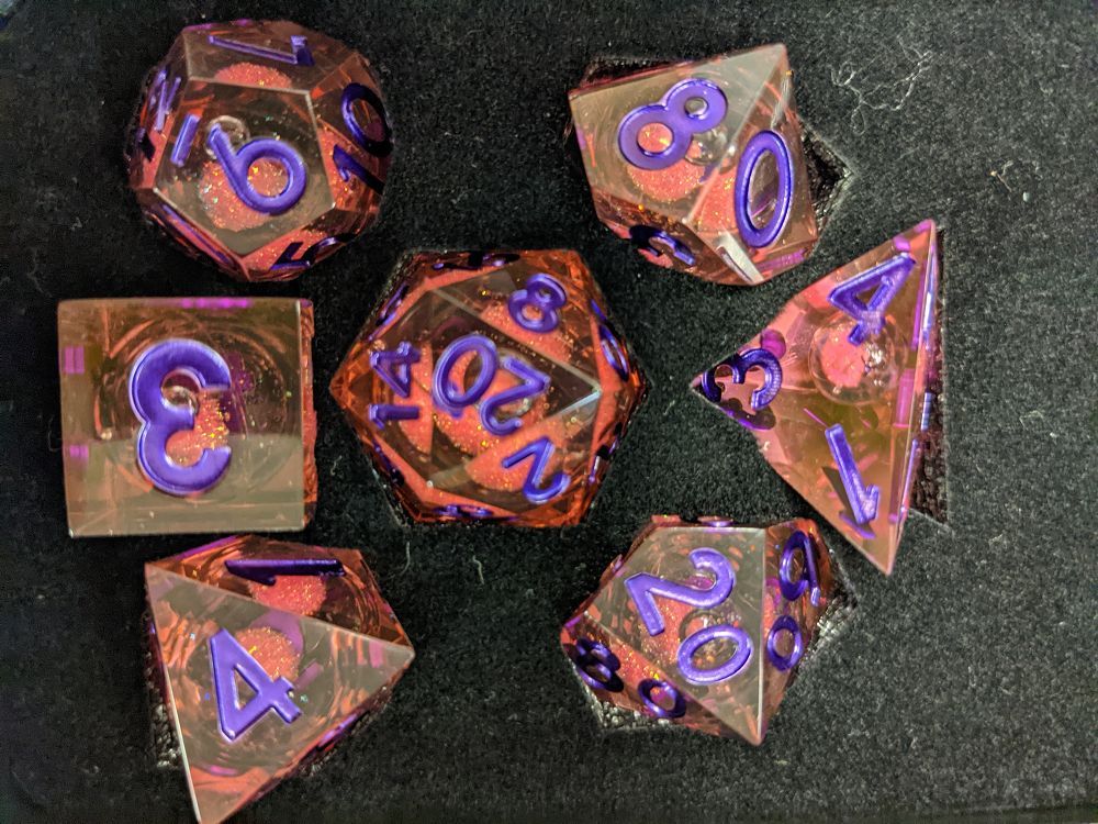 Metallic Dice Games Elixir Dice Liquid Core 7ct Polyhedral Dice Set - Pink/Purple Dice FanRoll by Metallic Dice Games