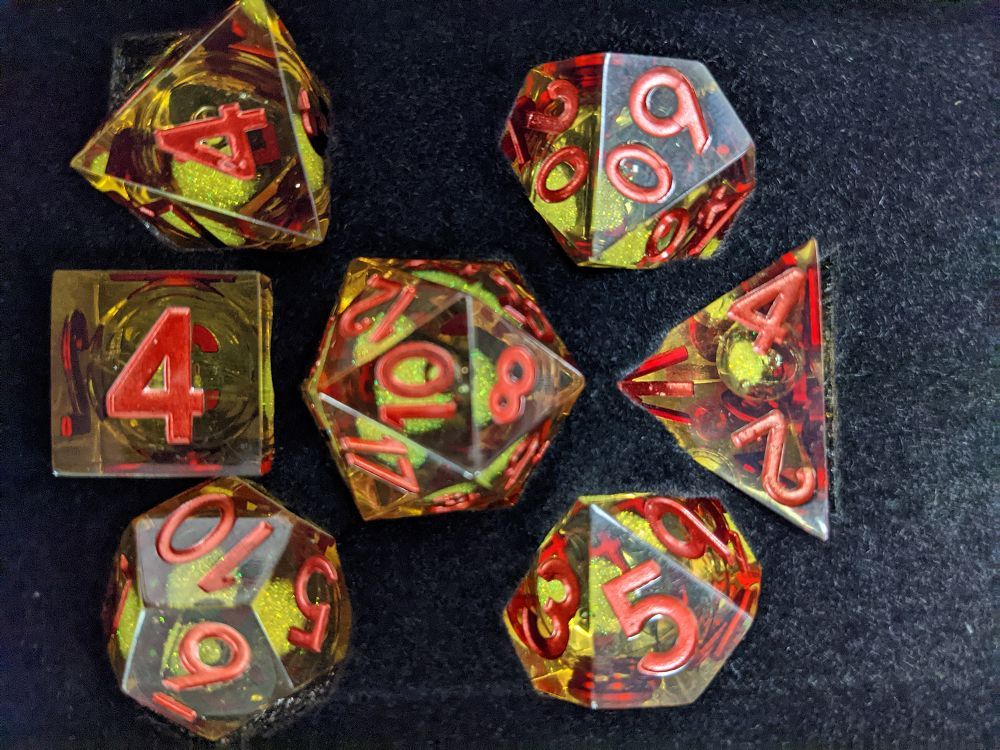 Metallic Dice Games Elixir Dice Liquid Core 7ct Polyhedral Dice Set - Yellow Dice FanRoll by Metallic Dice Games