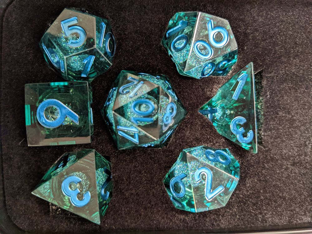 Metallic Dice Games Elixir Dice Liquid Core 7ct Polyhedral Dice Set - Blue/Blue Dice FanRoll by Metallic Dice Games