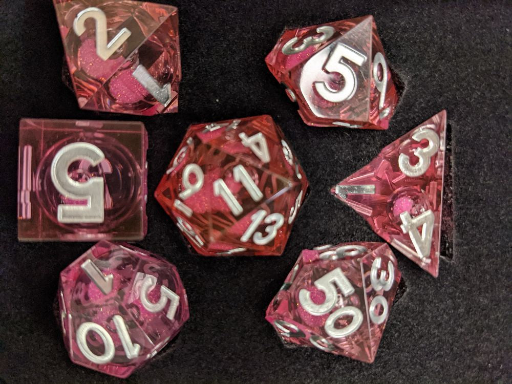 Metallic Dice Games Elixir Dice Liquid Core 7ct Polyhedral Dice Set - Pink/Silver Dice FanRoll by Metallic Dice Games