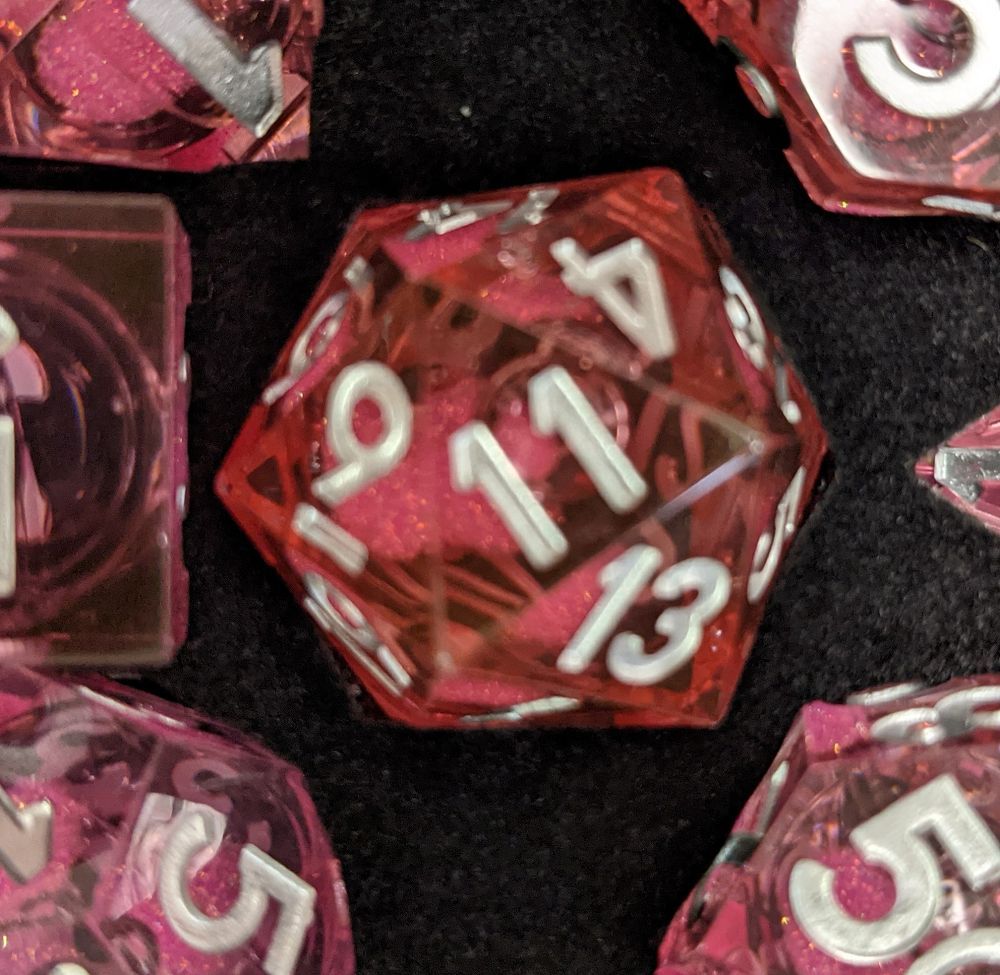 Metallic Dice Games Elixir Dice Single Liquid Core D20 - Pink/Silver Dice FanRoll by Metallic Dice Games