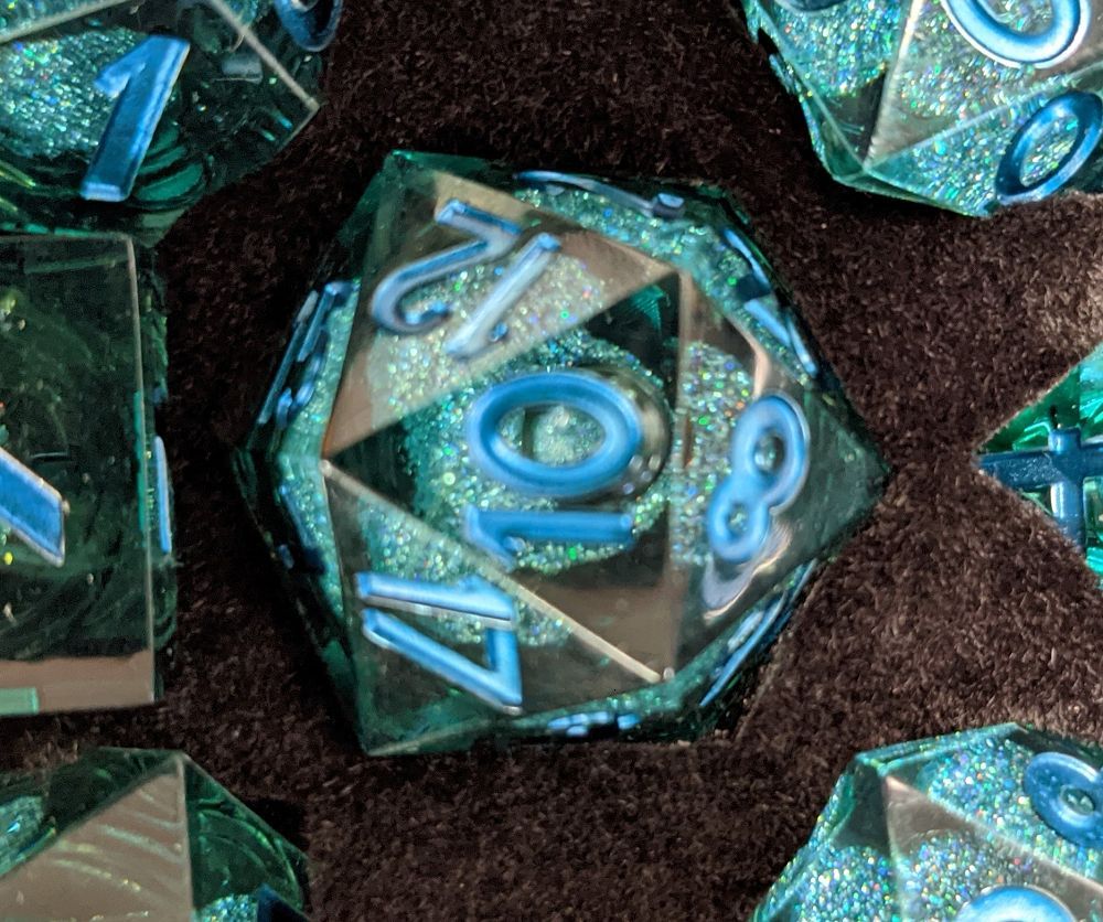 Metallic Dice Games Elixir Dice Single Liquid Core D20 - Blue/Blue Dice FanRoll by Metallic Dice Games