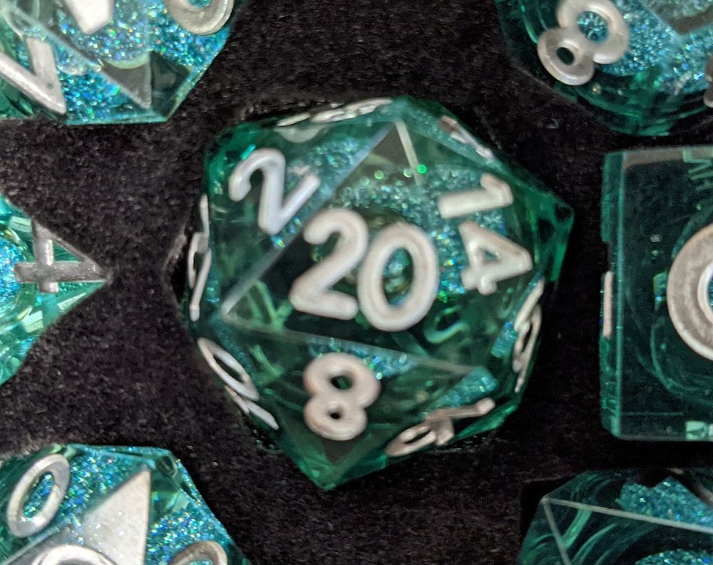 Metallic Dice Games Elixir Dice Single Liquid Core D20 - Blue/Silver Dice FanRoll by Metallic Dice Games