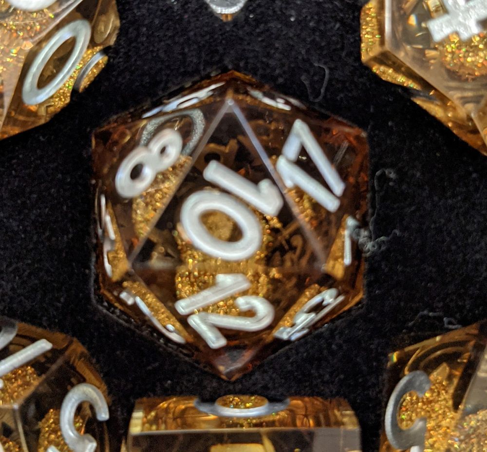 Metallic Dice Games Elixir Dice Single Liquid Core D20 - Gold Dice FanRoll by Metallic Dice Games
