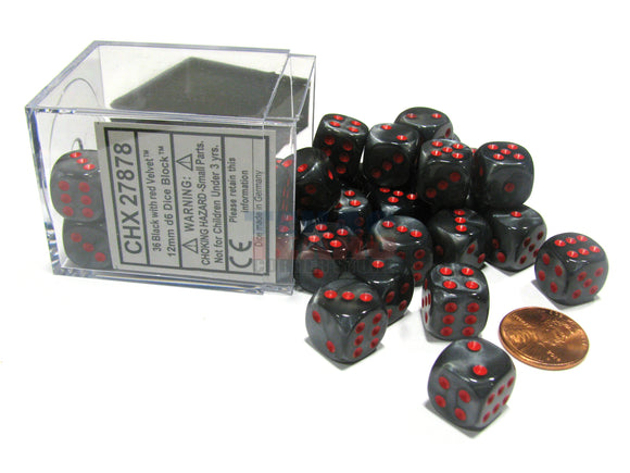 Chessex 12mm Velvet Black/Red 36ct D6 Set (27878) Dice Chessex   