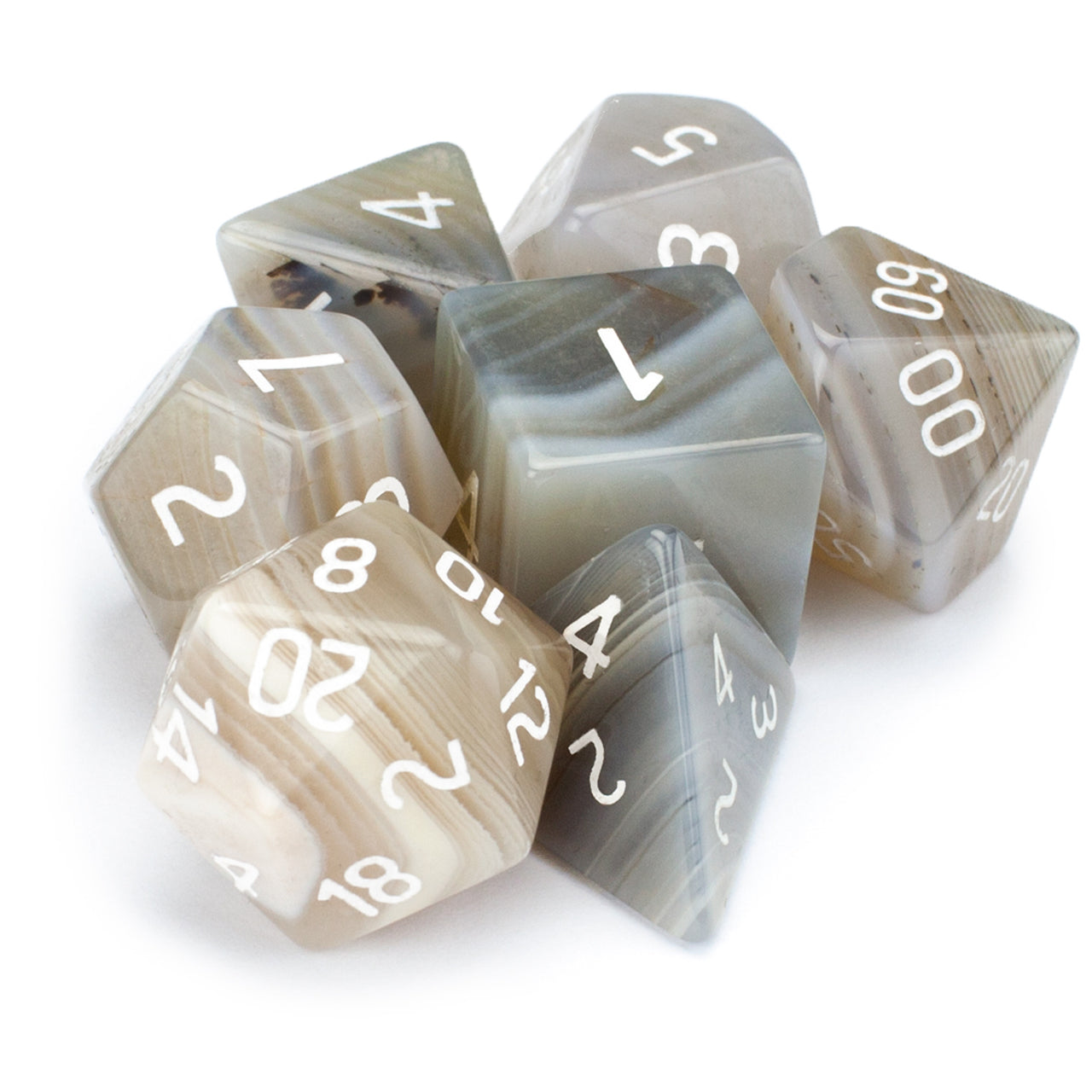 Gray Agate Semi-Precious Gemstone 7ct Polyhedral Dice Set Dice Other