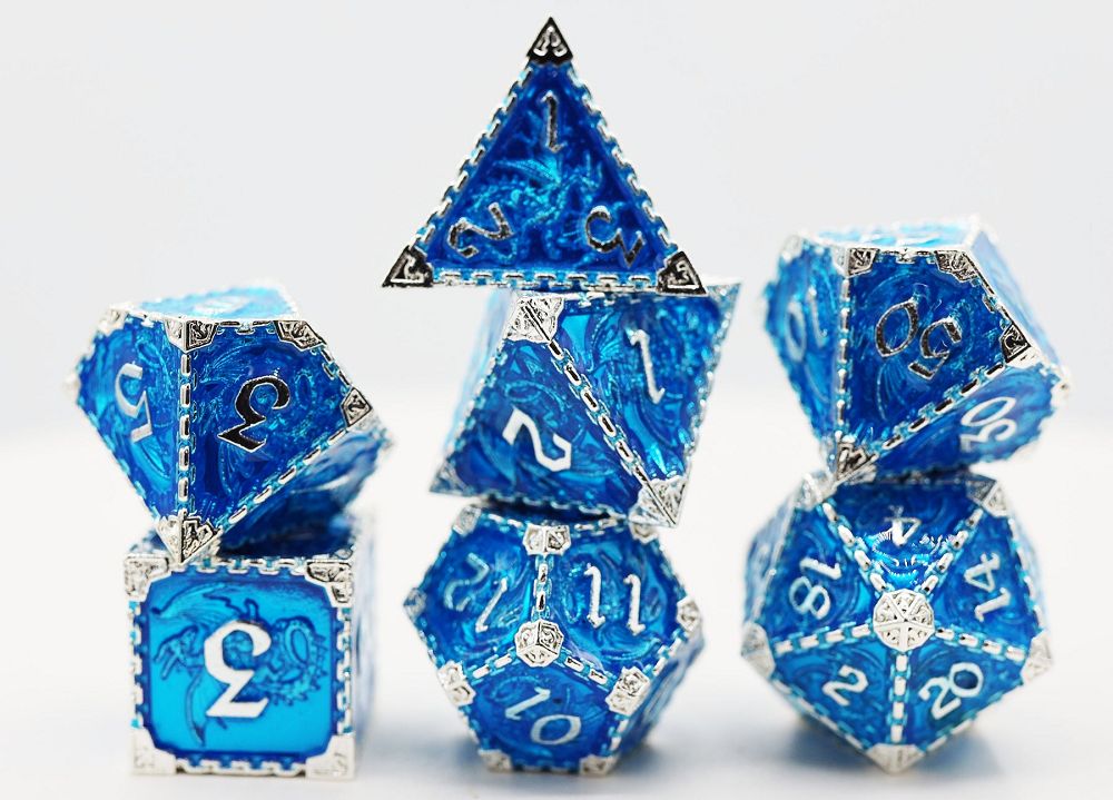 Foam Brain 7ct Metal Polyhedral Dice Set - Oceanus Dragon Dice Foam Brain Games