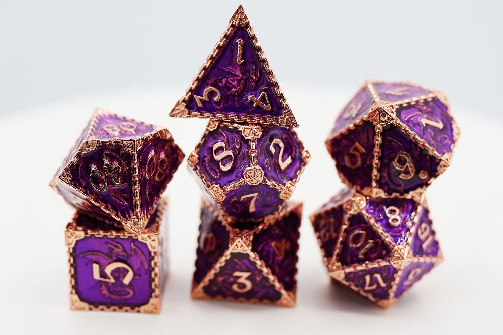 Foam Brain 7ct Metal Polyhedral Dice Set - Royal Dragon Dice Foam Brain Games
