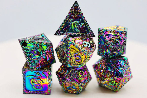 Foam Brain 7ct Metal Polyhedral Dice Set - Mystic Dragon Dice Foam Brain Games