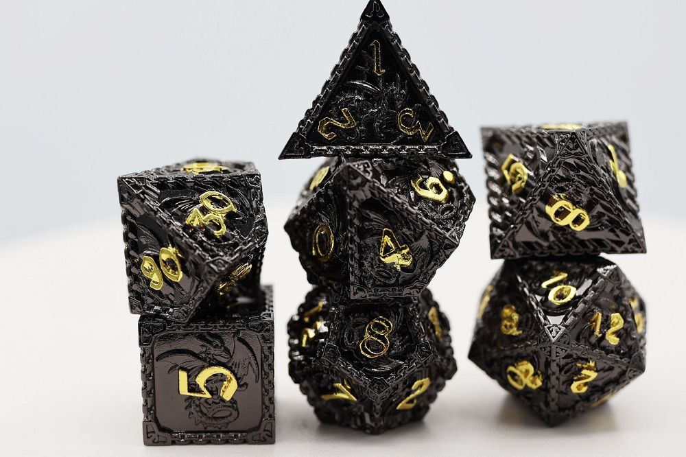 Foam Brain 7ct Metal Polyhedral Dice Set - Night Dragon Dice Foam Brain Games