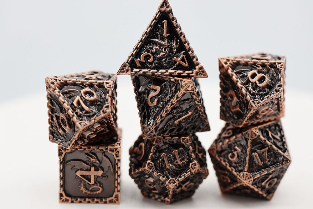 Foam Brain 7ct Metal Polyhedral Dice Set - Copper Dragon Dice Foam Brain Games