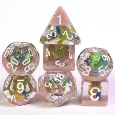 Foam Brain 7ct Resin Polyhedral Dice Set - Peacock Dice Foam Brain Games
