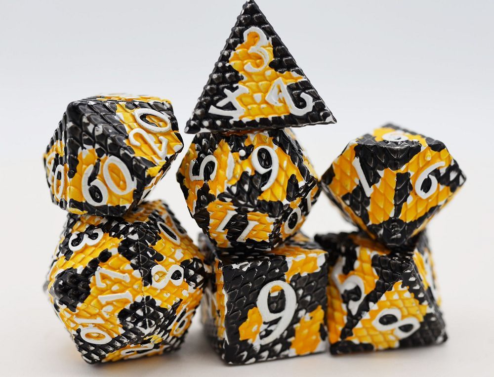 Foam Brain 7ct Metal Polyhedral Dice Set - Bumblebee Dragon Scale Dice Foam Brain Games