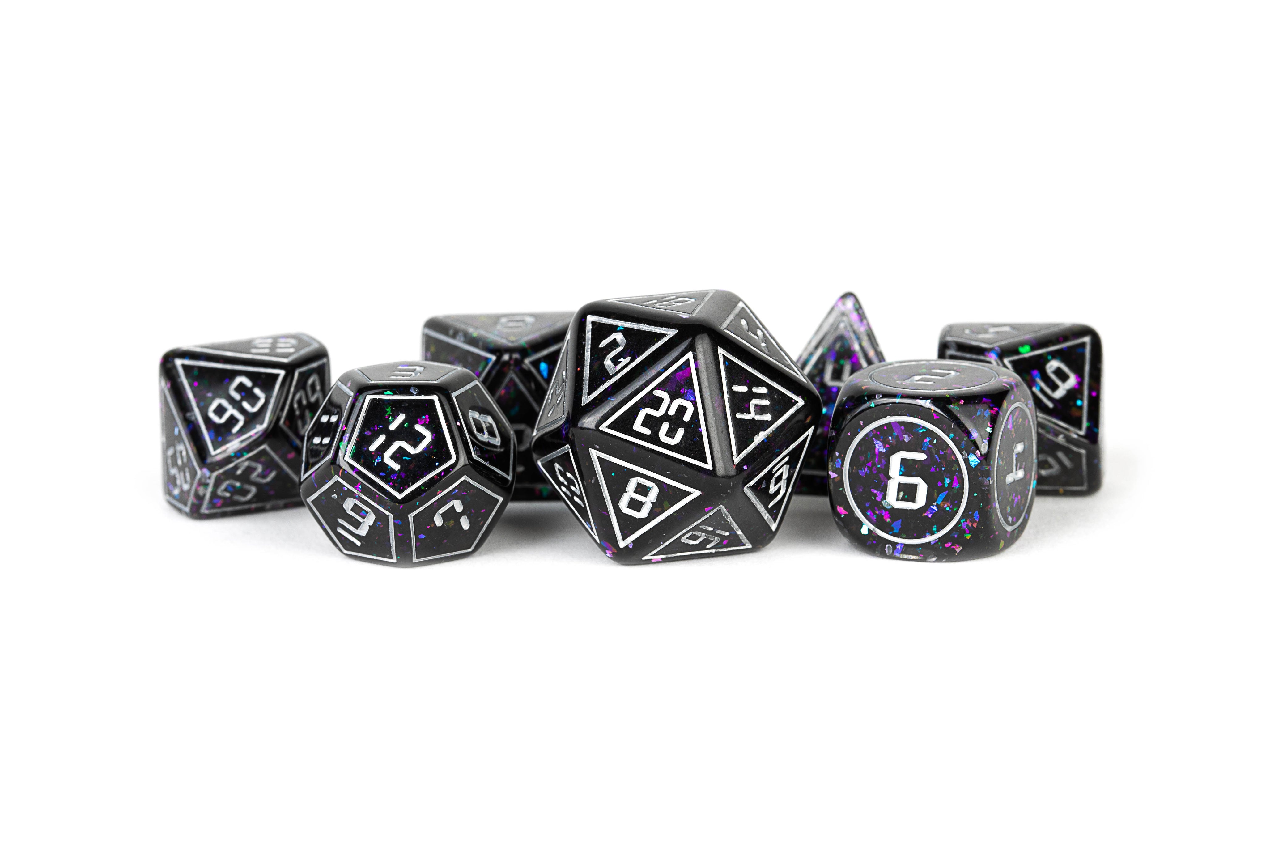 Metallic Dice Games 7ct Polyhedral Dice Set - Framed Void Dice FanRoll by Metallic Dice Games
