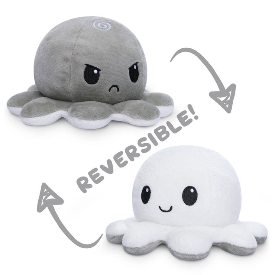 Reversible Octopus Plush White & Gray Plushes TeeTurtle   