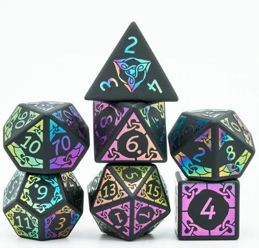 Foam Brain Games 7ct Gemstone Obsidian Rainbow Flourish Dice Set Dice Foam Brain Games