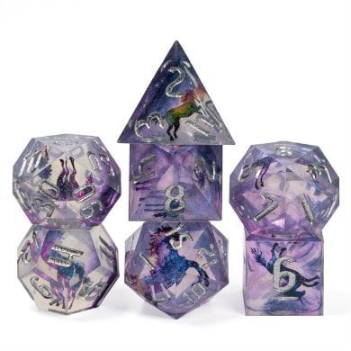 Foam Brain 7ct Sharp Edge Polyhedral Dice Set Unicorn & Glitter Dice Foam Brain Games