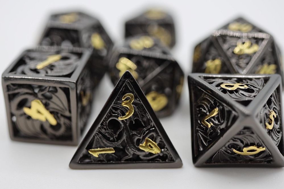 Foam Brain 7ct Metal Polyhedral Dice Set Hollow Night Dragon Dice Foam Brain Games