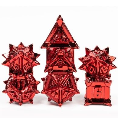 Foam Brain 7ct Metal Polyhedral Dice Set Red Flail Dice Foam Brain Games