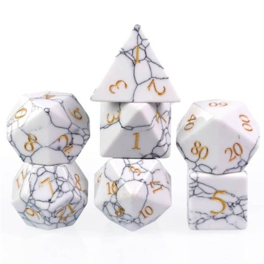 Foam Brain 7ct Gemstone Polyhedral Dice Set Textured White Turquoise Dice Foam Brain Games