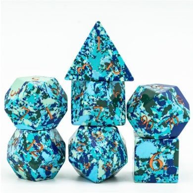 Foam Brain 7ct Gemstone Polyhedral Dice Set Speckled Blue Turquoise Dice Foam Brain Games
